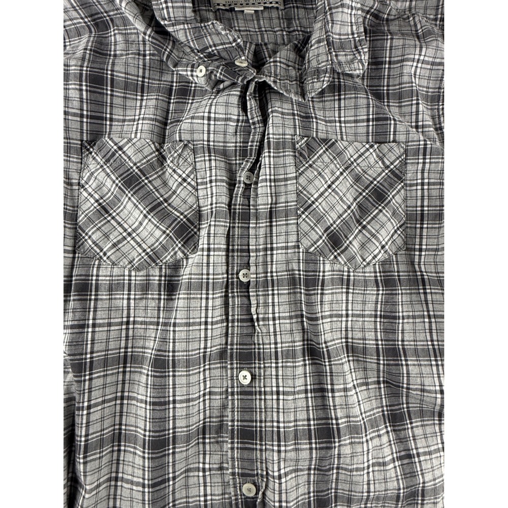 Warp & Weft Mens Grey Plaid Long Sleeve Button Down Cotton Shirt Size L - Picture 4 of 10